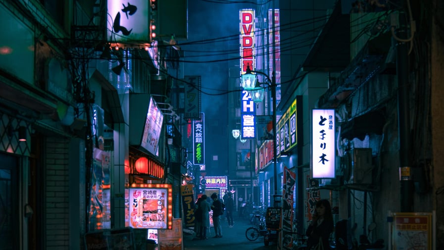 Image of street in Asian city at night