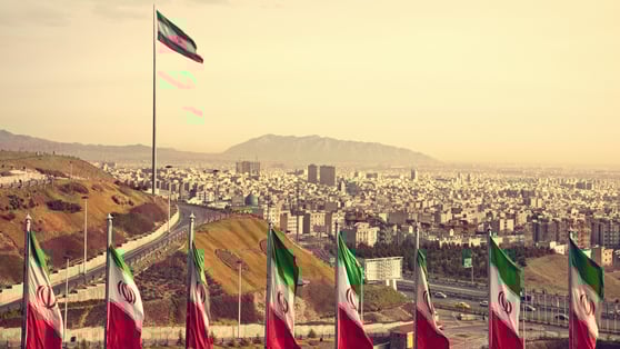 Image of Iranian city and flag