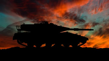 A silhouette of an Israeli tank