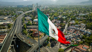 Mexican flag over mexico city