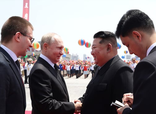 Russian President Vladimir Putin with North Korean leader Kim Jong Un