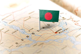 Bangladesh flag pinpointed on a map