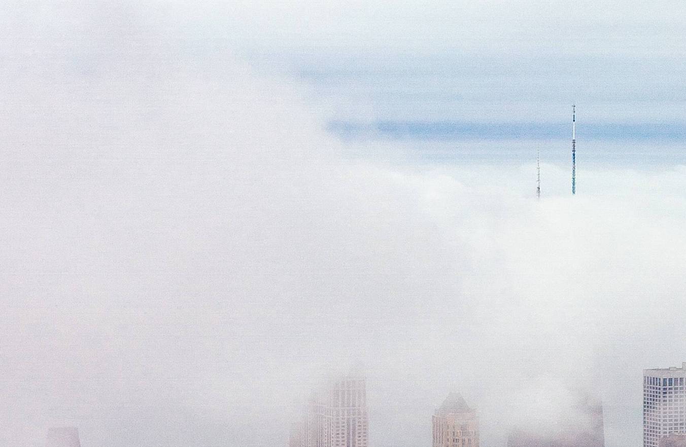 foggy city skyline